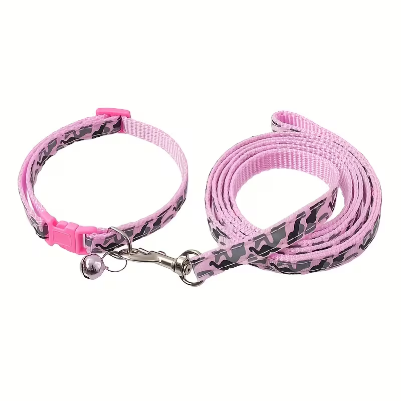Set Collar + Correa Camuflaje con Cascabel para Mascotas Pequeñas