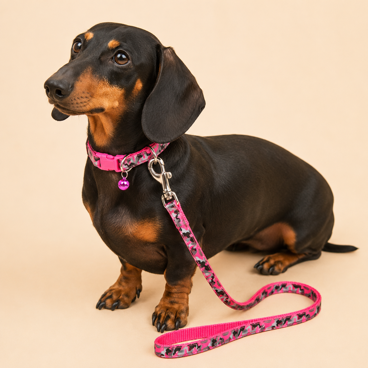 Set Collar + Correa Camuflaje con Cascabel para Mascotas Pequeñas