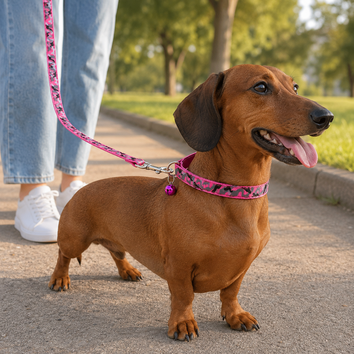 Set Collar + Correa Camuflaje con Cascabel para Mascotas Pequeñas
