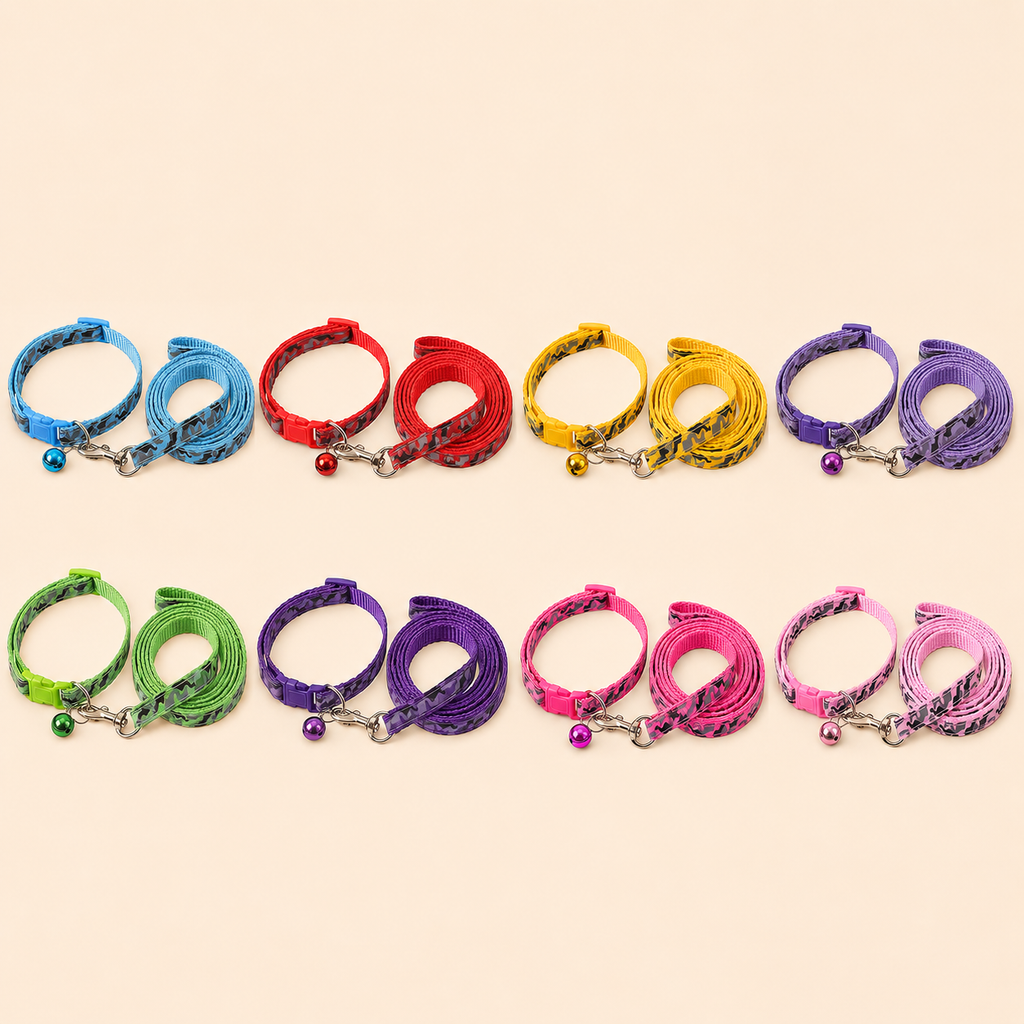 Set Collar + Correa Camuflaje con Cascabel para Mascotas Pequeñas