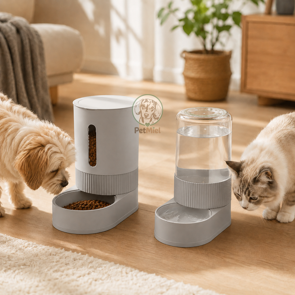 Set Comedero + Bebedero Dispensador para Mascotas