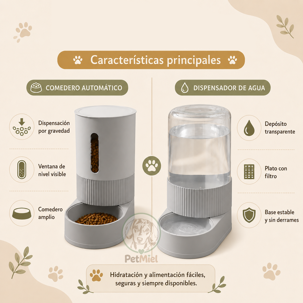 Set Comedero + Bebedero Dispensador para Mascotas