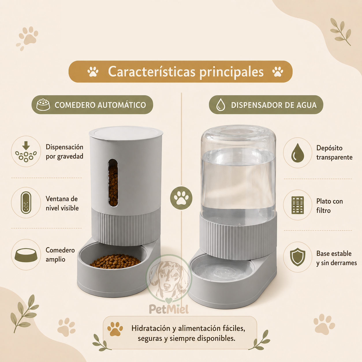 Set Comedero + Bebedero Dispensador para Mascotas
