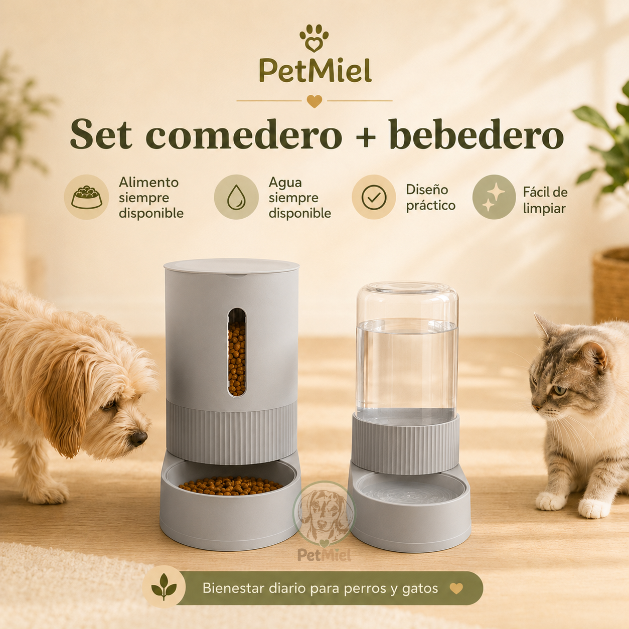 Set Comedero + Bebedero Dispensador para Mascotas