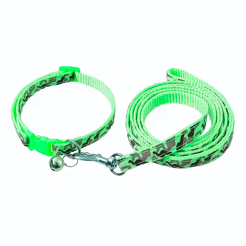 Set Collar + Correa Camuflaje con Cascabel para Mascotas Pequeñas