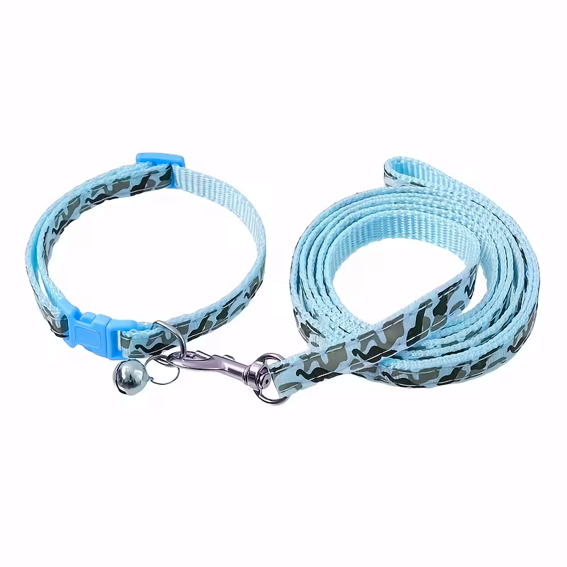 Set Collar + Correa Camuflaje con Cascabel para Mascotas Pequeñas