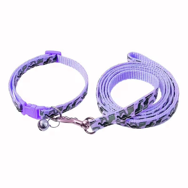 Set Collar + Correa Camuflaje con Cascabel para Mascotas Pequeñas